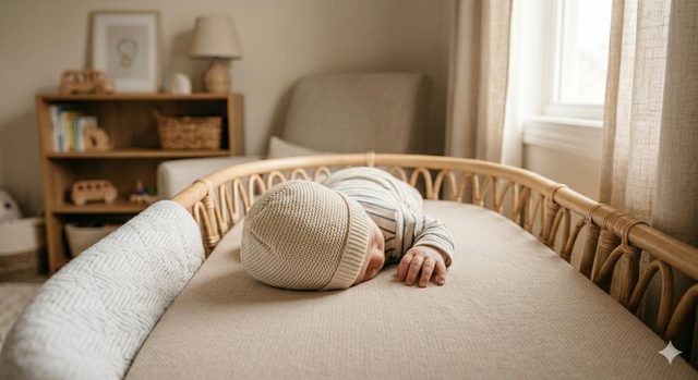 Friedlich schlafendes Baby im Stubenwagen